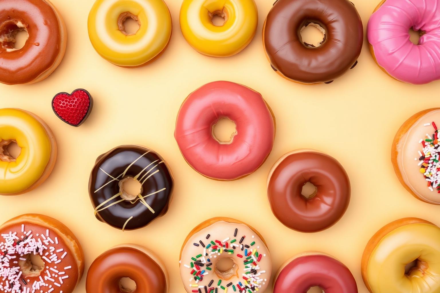 Flat lay of assorted donuts